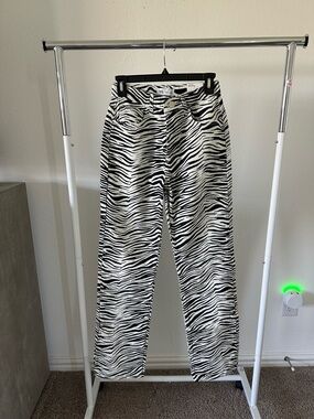 Zara Zebra Print High-Waist Straight Jeans